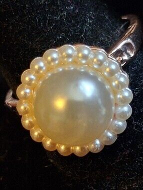 Classic Pearl With Pearl Halo Ring Rosegold Tone Size 9 1/2